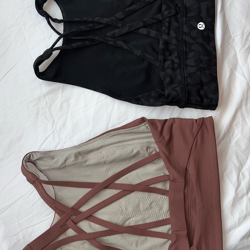 Two bras lululemon athletica high neck long line Black and Brown Tank TopsNopads